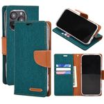 Goospery - iPhone 16 Pro Hülle - Bookcover - Canvas Diary Series - grün/camel