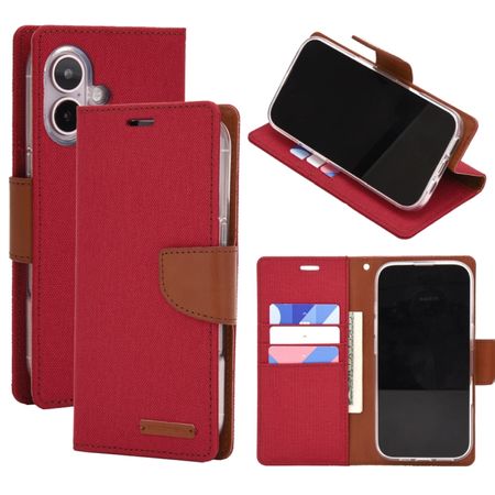 Goospery - iPhone 16 Hülle - Bookcover - Canvas Diary Series - rot/camel