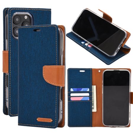 Goospery - iPhone 16 Pro Max Hülle - Bookcover - Canvas Diary Series - navy/camel