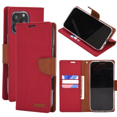 Goospery - iPhone 16 Pro Max Hülle - Bookcover - Canvas Diary Series - rot/camel