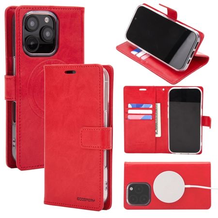 Goospery - iPhone 16 Pro Hülle - Leder Bookcover - Bluemoon Diary MagSafe Series - rot