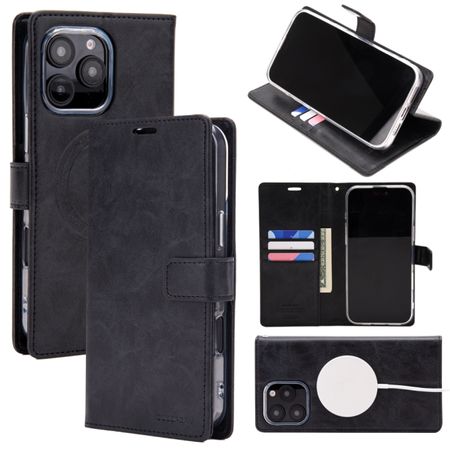 Goospery - iPhone 16 Pro Max Hülle - Leder Bookcover - Bluemoon Diary MagSafe Series - schwarz