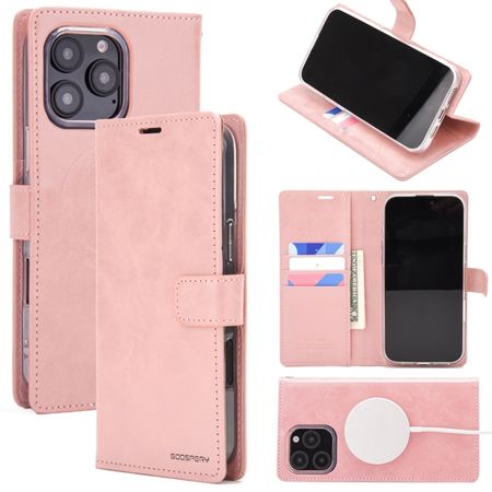 Goospery - iPhone 16 Pro Max Hülle - Leder Bookcover - Bluemoon Diary MagSafe Series - rosegold