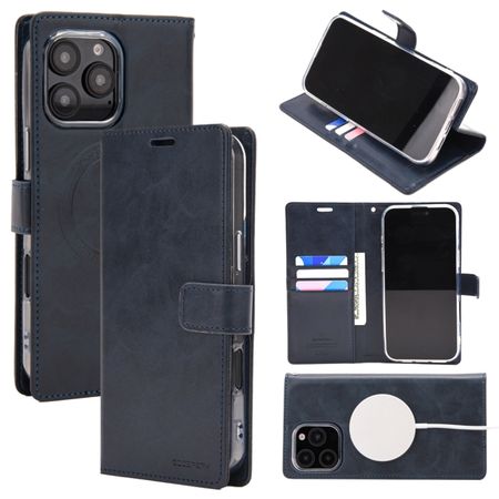 Goospery - iPhone 16 Pro Max Hülle - Leder Bookcover - Bluemoon Diary MagSafe Series - navy