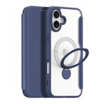 Dux Ducis - iPhone 16 Hülle - Leder Bookcover mit Ring Standfunktion - Skin X Pro 360° Ring Stand Series - blau