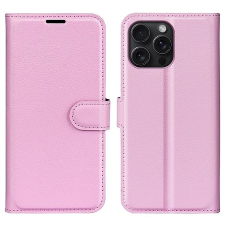 iPhone 16 Pro Max Handy Hülle - Litchi Leder Bookcover Series - rosa