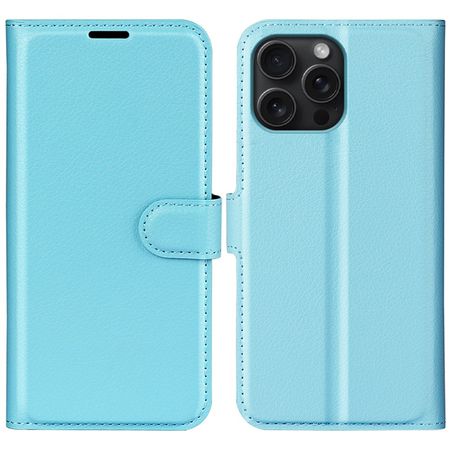 iPhone 16 Pro Max Handy Hülle - Litchi Leder Bookcover Series - blau