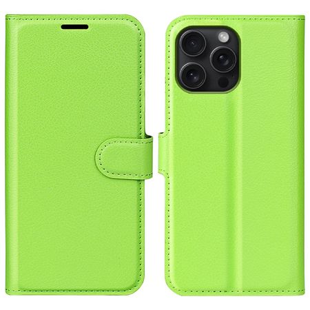 iPhone 16 Pro Max Handy Hülle - Litchi Leder Bookcover Series - grün