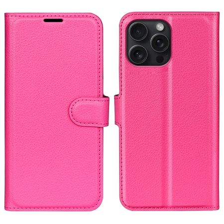 iPhone 16 Pro Max Handy Hülle - Litchi Leder Bookcover Series - pink