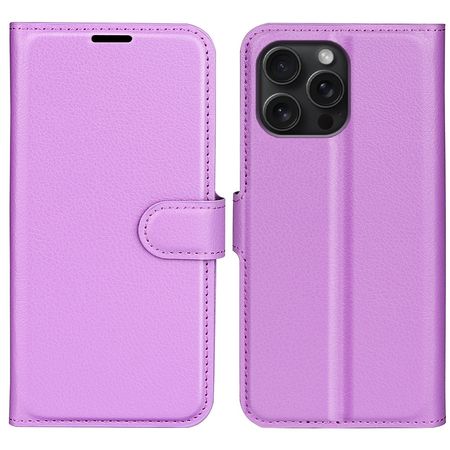 iPhone 16 Pro Max Handy Hülle - Litchi Leder Bookcover Series - purpur