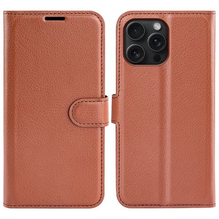 iPhone 16 Pro Max Handy Hülle - Litchi Leder Bookcover Series - braun