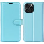 iPhone 16 Pro Handy Hülle - Litchi Leder Bookcover Series - blau