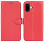 iPhone 16 Handy Hülle - Litchi Leder Bookcover Series - rot