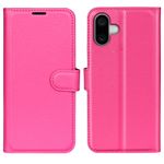 iPhone 16 Handy Hülle - Litchi Leder Bookcover Series - pink