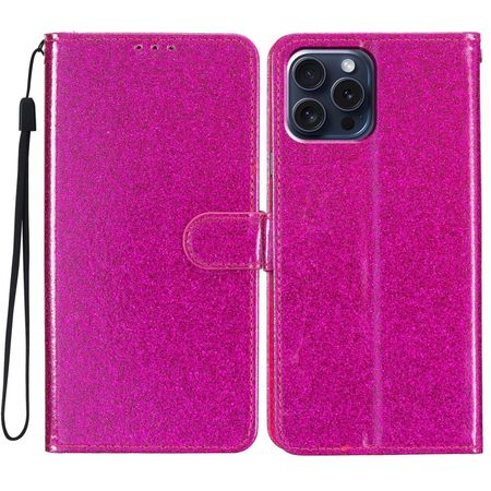 iPhone 16 Pro Max Handy Hülle - Glitzer Leder Bookcover - PU Leather Bling Series - pink