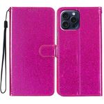 iPhone 16 Pro Max Handy Hülle - Glitzer Leder Bookcover - PU Leather Bling Series - pink