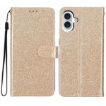 iPhone 16 Plus Handy Hülle - Glitzer Leder Bookcover - PU Leather Bling Series - gold