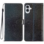 iPhone 16 Plus Handy Hülle - Glitzer Leder Bookcover - PU Leather Bling Series - schwarz