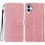 iPhone 16 Plus Handy Hülle - Glitzer Leder Bookcover - PU Leather Bling Series - rosegold