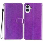 iPhone 16 Plus Handy Hülle - Glitzer Leder Bookcover - PU Leather Bling Series - purpur