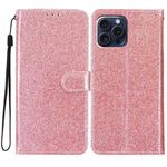 iPhone 16 Pro Handy Hülle - Glitzer Leder Bookcover - PU Leather Bling Series - rosegold