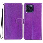 iPhone 16 Pro Handy Hülle - Glitzer Leder Bookcover - PU Leather Bling Series - purpur