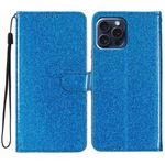 iPhone 16 Pro Handy Hülle - Glitzer Leder Bookcover - PU Leather Bling Series - blau