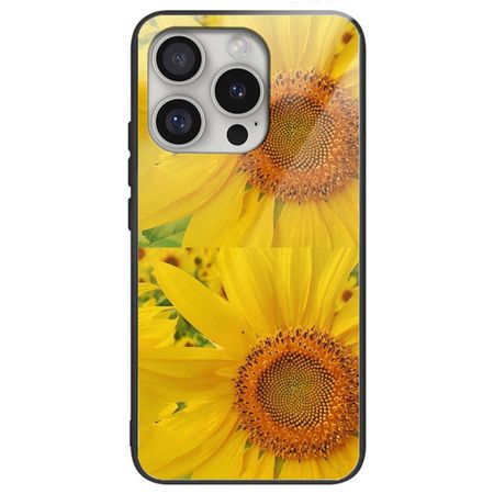 iPhone 16 Pro Max Hülle - Gehärtetes Glas Hardcase mit Soft TPU Ränder - Sonnenblume