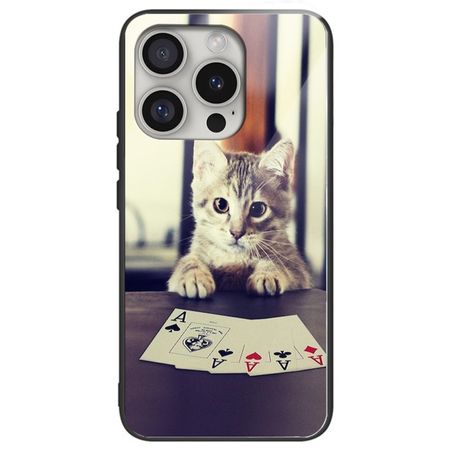 iPhone 16 Pro Max Hülle - Gehärtetes Glas Hardcase mit Soft TPU Ränder - Katze