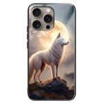 iPhone 16 Pro Max Hülle - Gehärtetes Glas Hardcase mit Soft TPU Ränder - Mondlicht Wolf