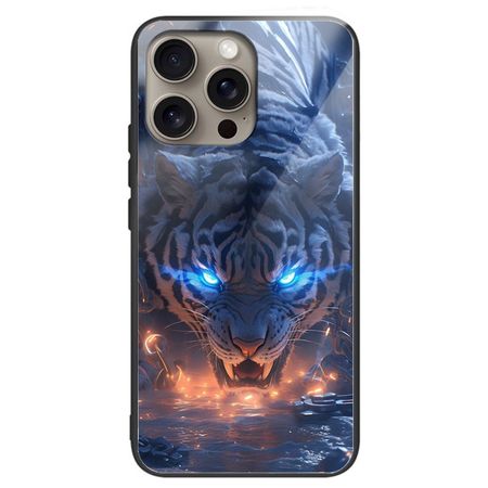 iPhone 16 Pro Max Hülle - Gehärtetes Glas Hardcase mit Soft TPU Ränder - Tiger