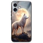 iPhone 16 Plus Hülle - Gehärtetes Glas Hardcase mit Soft TPU Ränder - Mondlicht Wolf