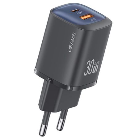 USAMS - GaN Mini Dual Schnellladegerät (30W PD 3.0 & QC 3.0) mit USB-C und USB-A Port - schwarz