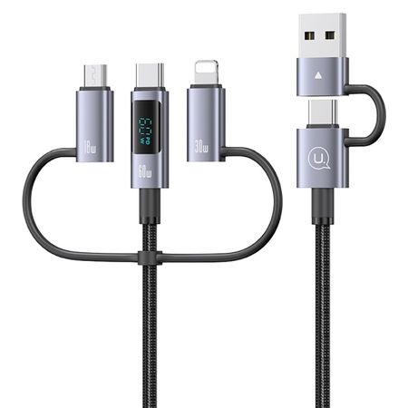 USAMS - USB-A oder USB-C auf Typ-C / Micro USB / Lightning - 6in1 60W Multi Ladekabel (1.2m) - schwarz