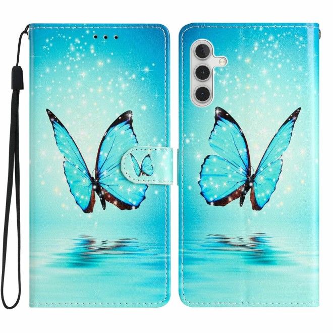 Samsung Galaxy S25 Handy Hülle - Leder Bookcover Image Series - blauer Schmetterling
