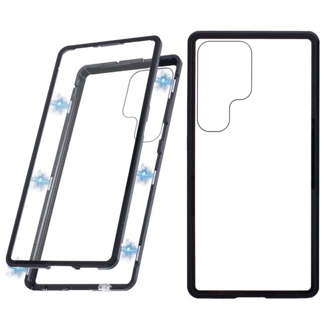 Samsung Galaxy S25 Ultra Hülle - 360 Grad PanzerGlas Alu Case mit Magnet-Technologie - schwarz