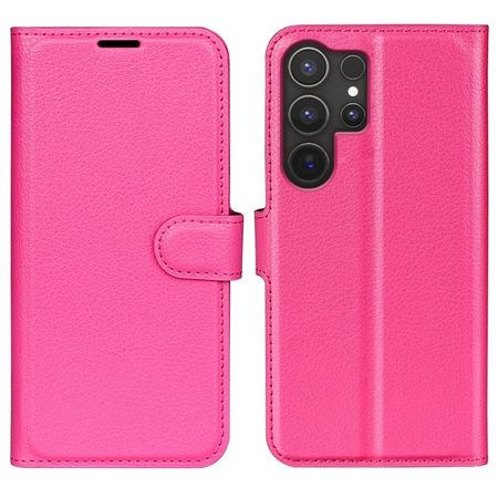 Samsung Galaxy S25 Ultra Handy Hülle - Litchi Leder Bookcover Series - rosa
