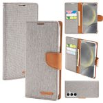 Goospery - Samsung Galaxy S25 Hülle - Bookcover - Canvas Diary Series - grau/camel