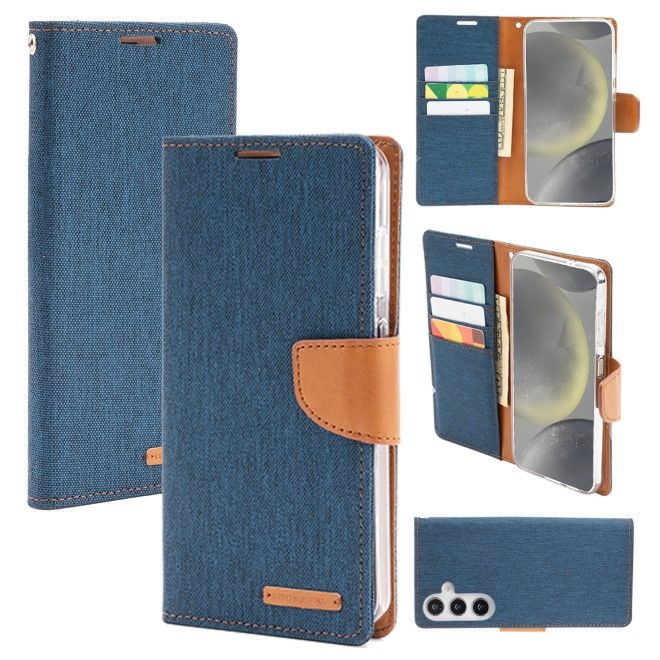 Goospery - Samsung Galaxy S25 Hülle - Bookcover - Canvas Diary Series - navy/camel