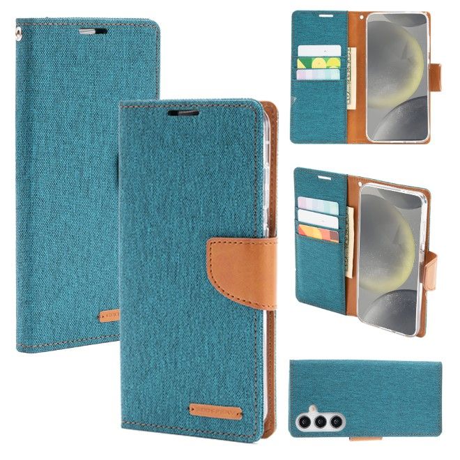 Goospery - Samsung Galaxy S25 Hülle - Bookcover - Canvas Diary Series - grün/camel