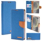 Goospery - Samsung Galaxy S25 Hülle - Bookcover - Canvas Diary Series - blau/camel