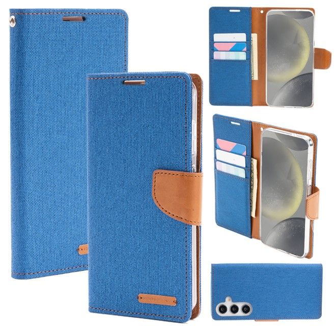 Goospery - Samsung Galaxy S25+ Hülle - Bookcover - Canvas Diary Series - blau/camel