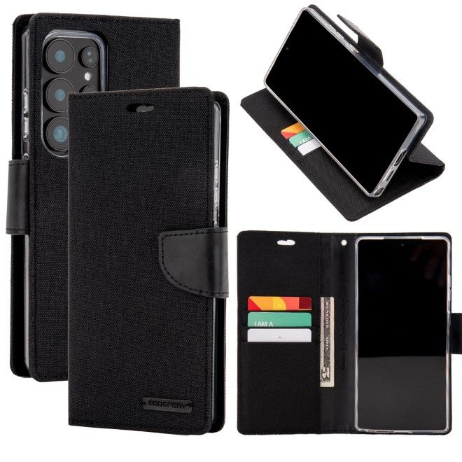 Goospery - Samsung Galaxy S25 Ultra Hülle - Bookcover - Canvas Diary Series - schwarz
