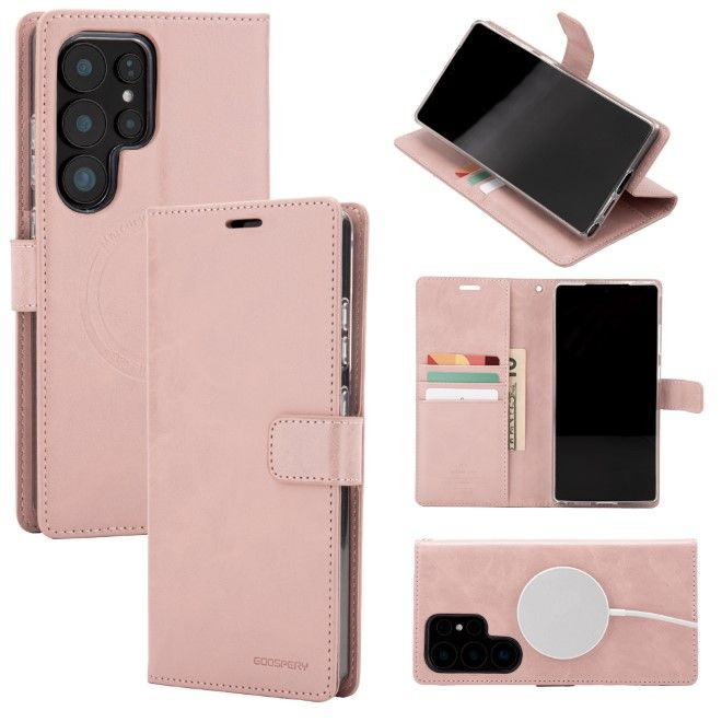 Goospery - Samsung Galaxy S25 Ultra Hülle - Leder Bookcover - Bluemoon Diary MagSafe Series - rosegold